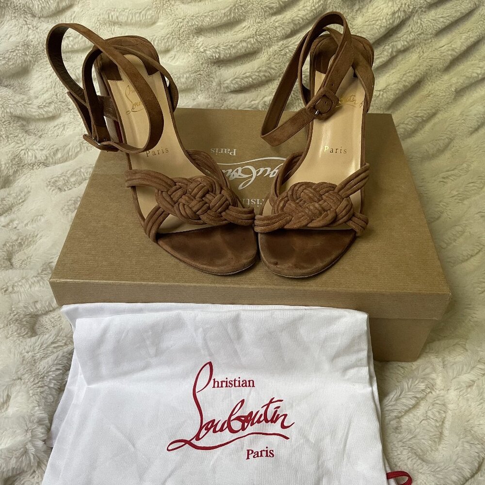 Christian Louboutin Ella 85 Velour Cuoio Heels – Size 40 (US 9)